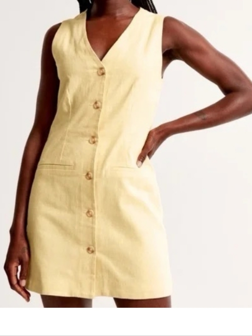 Abercrombie & Fitch XS Pale Yellow Button-Front Sleeveless Mini Dress